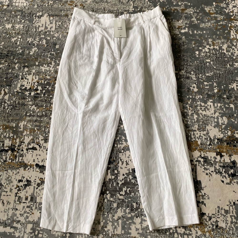 H&M White Linen Blend Pants